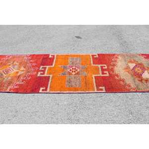 Tapis turc vintage 3x11,1 pieds, tapis en laine Herki rouge ombré - Product Image 3