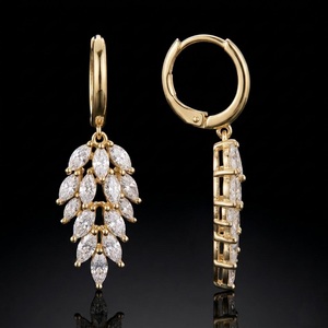 Women's 18K Yellow Gold Lab Grown <b>Diamond</b> <b>Dangle</b> <b>Earring</b> Marquise Cut IGI Certified Classic Look Everyday Wear - Product Image 2