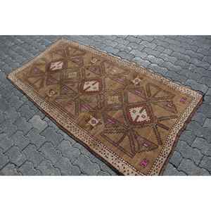 Alfombra Turca Vintage, Alfombra Decorativa de 3.2x6.4 pies, Alfombra Marroquí de Lana Marrón y Rosa - Product Image 2