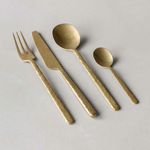 Juego de cubiertos de acero inoxidable con mango de bambú natural con diseño elegante, perfecto para cenas en hoteles, bodas y vajilla elegante - Product Image 4