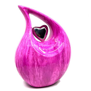 Urna de aluminio en forma de lágrima moderna rosa y blanca para cenizas humanas adultas, cremación de recuerdo funerario conmemorativo de Metal ecológico elegante - Product Image 1