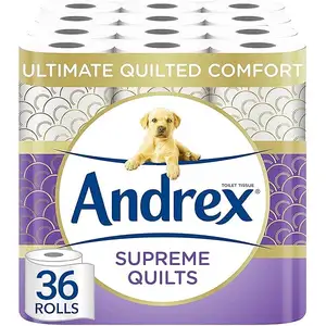 Andrex Quilts Mega gulungan Toilet-9 Mega gulungan (standar 13.5), 3 lapis, 25% kertas lebih tebal daripada sebelumnya untuk memberikan Ultimate