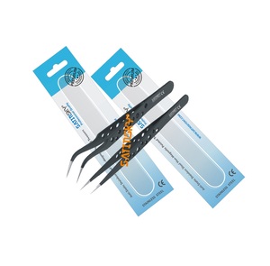 Ensemble de 2 pinces à épiler pointues antistatiques en acier inoxydable non magnétique, chirurgicales manuelles de haute qualité, certifiées CE - Product Image 1