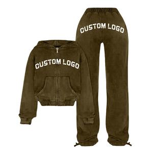 Conjunto de Sudadera con Capucha y Pantalones Deportivos de Algodón 100% con Pedrería, Estilo Ecológico para Hombre, Lavado Ácido - Product Image 3