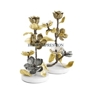 Fancy Flower Designing Antique Gold Color Table Decorative <b>Candle</b> <b>Holders</b> With <b>Marble</b> Base Attractive New Pattern <b>Candle</b> <b>Holders</b> - Product Image 1