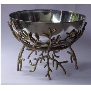 Bol rond martelé de conception de feuille de vente chaude en aluminium laiton argent fini bol décoratif en métal rustique pour la décoration intérieure - Product Image 5