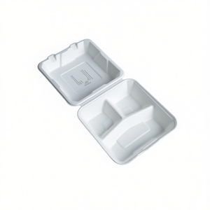 Contenitori per Pranzo in Bagassa Naturale a 3 Scomparti con Coperchio a Cerniera, 23x23 cm, Adatti al Microonde - Product Image 2