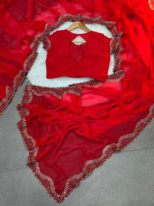 Saree modeste en soie de qualité supérieure avec de la dentelle de diamant lourd et un travail de coupe de chemisier parfait pour toutes les occasions - Product Image 5