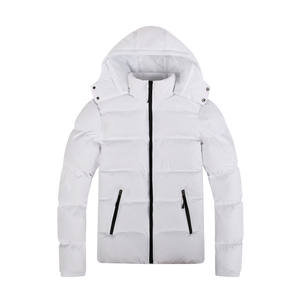 Veste matelassée en toile à col montant et à capuche pour homme, fermeture éclair, épaisse, tendance, manches longues, décontractée, travail, sport, blanche - Product Image 2