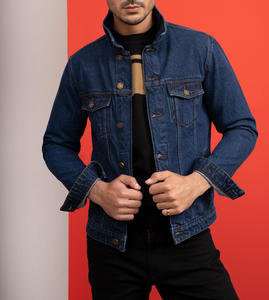 แจ็กเก็ตกันลมผ้ายีนส์สีฟ้าของผู้ชายแบบปรับแต่งได้ปกตั้งได้ลายตัวอักษรโลโก้ด้านหน้าสำหรับฤดูหนาว - Product Image 5