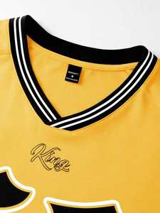 Amarillo de gran tamaño gráfico Hip Hop Jersey camisa Streetwear cuello en V malla Varsity Top sublimación personalizada hombres camisetas deportivas Jersey - Product Image 5
