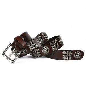 Cinturón Punk de Cuero Genuino de Vaca Italiano con Hebilla de 3.9cm (1.5") de Ancho, con Múltiples Tachuelas de Calavera y Remaches, Estilo Western, Venta al por Mayor - Product Image 5