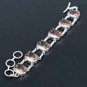 Morganite Charm <b>Bracelet</b> Handmade 925 <b>Sterling</b> <b>Silver</b> Luxury Simple Classic Design Jewelry Elegant Anniversary Gift for <b>Women</b> - Product Image 1
