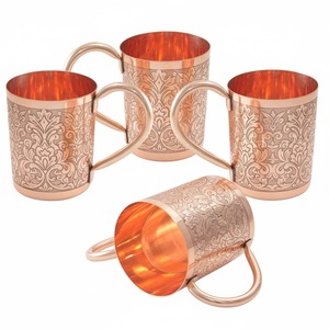 Ensemble de 4 mugs en cuivre pur faits à la main pour Moscow Mule, mugs à boire, mugs à bière, articles de bar pour cocktails et fêtes à prix raisonnable - Product Image 1
