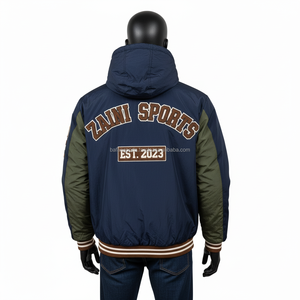 Veste coupe-vent en nylon de haute qualité Panneau multicolore Bleu olive Blanc Veste coupe-vent brodée en chenille personnalisée pour homme - Product Image 2