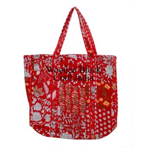 Bolsa de Mano de Algodón Estampada Personalizada, Bolsos de Hombro de Diseñador Indio Populares para Mujer, Bolsos de Mano de Algodón Acolchado con Estampado Floral para Mujer - Product Image 1