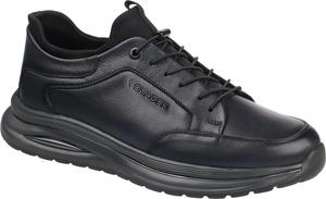 Chaussures de marche pour hommes en cuir véritable noir à lacets, bout rond, semelle intermédiaire EVA amortie, semelle extérieure en caoutchouc, style décontracté toutes saisons - Product Image 3