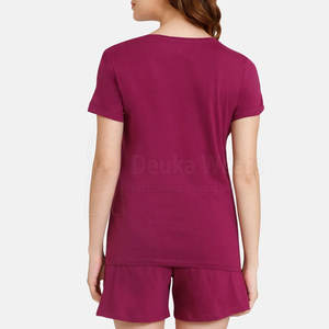 Conjuntos de Verano Personalizados de Cuello Redondo para Mujer, con MOQ Bajo, Hechos a Medida, 100% Algodón, Camisetas de Manga Corta y Pantalones Cortos para Gimnasio y Fitness - Product Image 3