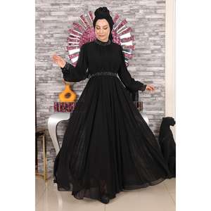 Vestido de Noche de Gasa ElbiseStone, Corte A, Largo hasta el Suelo, con Encaje Floral, Tallas XL y XXL Disponibles, Ideal para Fiestas y Damas de Honor - Product Image 1