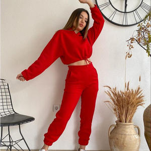 Ensemble de survêtement décontracté pour femmes avec logo personnalisé OEM, vêtements de sport populaires, pantalon de jogging ample, sweat-shirt à capuche court zippé - Product Image 4