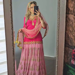 Tradicional étnico indio pakistaní fiesta desgaste Lehenga Dupatta conjunto Georgette bordado trabajo completo costura Salwar Kameez para - Product Image 1