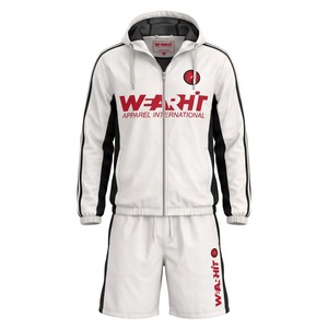 Ensemble coupe-vent personnalisé avec veste zippée à capuche et panneaux latéraux en nylon, et short, blanc et noir, logo personnalisé OEM - Product Image 1