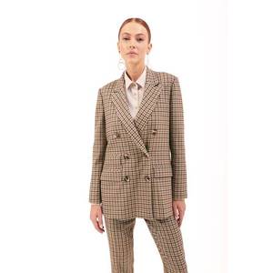 <b>Brown</b> Gingham Double-Breasted Button <b>Jacket</b> - Product Image 1