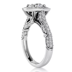 Anillo de compromiso de diamante cultivado en laboratorio IGI de corte redondo de 2,00 quilates con Halo, estilo de boda antiguo, joyería fina de oro blanco de 14K - Product Image 4