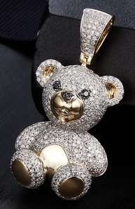 Ours en peluche mignon certifié IGI avec pendentif yeux et nez en diamant noir en argent sterling 925 coupe ronde accessoire en diamant cultivé Leb - Product Image 2