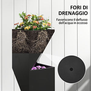 Outsunny Maceta Exterior con 3 Áreas de Cultivo y Agujeros de Drenaje, Metal Negro, 30x30x100 cm - Product Image 5