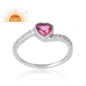 Latest Design Sterling <b>Silver</b> Palladium <b>Plated</b> Natural Pink Topaz & White Topaz Gemstone Ring Custom Jewelry Manufacturer - Product Image 1