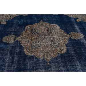 Alfombra Vintage de 9.5x12.8 pies, Alfombra Turca Azul a Cuadros de Lana - Product Image 5