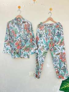 Ropa de dormir India hecha a mano de algodón 100% para mujer, elegante traje de paseo por la mañana con estampado Floral para vacaciones de verano, otoño y primavera - Product Image 3