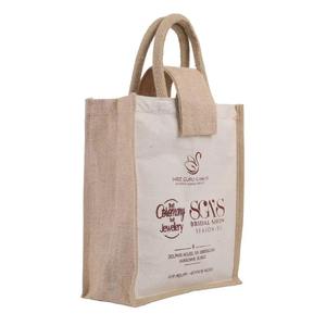 Bolsas de compras de yute reutilizables ecológicas personalizadas de primera calidad, bolsas de arpillera Natural laminadas con botón para mujeres, proveedor a granel OEM - Product Image 1