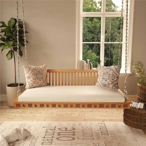 ชิงช้าไม้เนื้อแข็งแบบฟรีสไตล์กว้างสำหรับตกแต่งพื้นที่ในร่มไม้แกว่ง2ที่นั่งแบบออนไลน์ในอินเดีย - Product Image 6