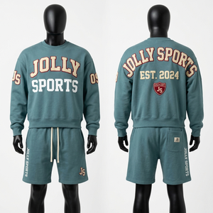 Ensemble sweat-shirt et short en molleton de coton de qualité supérieure, vert marine, toucher doux, logo personnalisé, pour homme - Product Image 6