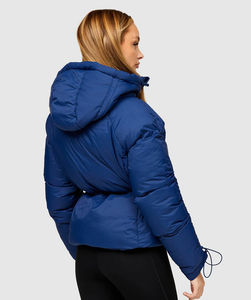 OEM Manteau d'hiver en duvet pour femmes Toile respirante Capuche à fermeture éclair complète avec col montant Veste à bulles solide en cuir de mouton - Product Image 5