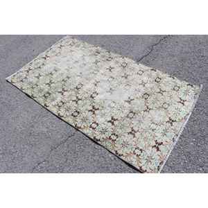 Alfombra Vintage, Alfombra Turca Decorativa de 3.6x6.3 pies, Alfombra Floral Marrón y Verde - Product Image 4