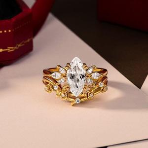 Ensemble de bijoux de mariée Jeulia avec diamants taille marquise, 2 pièces, design vague rose, pour fiançailles - Product Image 4