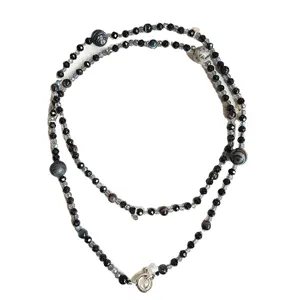 Natural Picasso Jasper With Black Spinel Gemstone Necklace With Charms Lobster Clasp Closure In 925 Sterling Silver