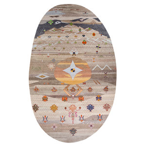 Alfombra de Lana y Seda Anudada a Mano Freedom Manchaha Ivory, Diseño Geométrico Grande para el Hogar, Pasillo, Modelo Rectangular Lub-6592 10mm - Product Image 1