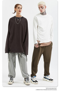 Participar en ropa de hombre personalizada de calidad _ Nueva camiseta de corte inferior de otoño e invierno High Street Camiseta larga de algodón suelta para hombres - Product Image 3