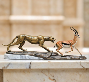 Pirinç leopar ve antilop heykelleri Metal dekorasyon heykel zanaat döküm hayvan leopar heykelcik koleksiyonu ile özelleştirmek - Product Image 6