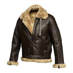 Bomber Ginger Aviator piel de oveja chaqueta de cuero de oveja hombres Vintage RAF estilo de vuelo invierno cálido piloto prendas de vestir exteriores Real Lamb - Product Image 4
