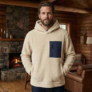 Wholesale Custom High Pile Teddy <b>Fleece</b> <b>Hoody</b> <b>Men's</b> Casual Outdoor Warm Pullover <b>Sherpa</b> Sweatshirt 100% Cotton Winter Plain Dyed - Product Image 1