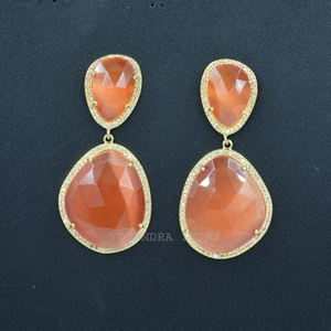 Forma de fantasía Monalisa naranja natural con gota de piedras preciosas CZ y pendientes colgantes Pendientes de circón de Plata de Ley 925 Joyería para Wome - Product Image 1