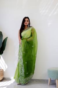 Nouveau 2024 dernière tenue de créateur haute sur demande pur doux Organza soie Saree avec fil à broder travail femme mode exportateur - Product Image 3