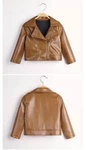 Nouvelle arrivée, veste en cuir unisexe pour enfants, mode d'hiver coréenne, grande taille, col montant, logo sur le devant, doublure en coton, matière PU - Product Image 6