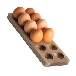 Ustensiles de cuisine porte-oeufs en bois de couleur naturelle réfrigérateur oeufs trous comptoir plateau de stockage d'oeufs en bois personnalisé - Product Image 2