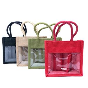 Juego de 4 bolsas impermeables de lona de yute de diferentes colores con asas de forma cuadrada sacos reciclados ecológicos de calidad de lujo - Product Image 1